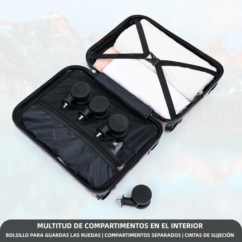 Maleta de Cabina ABS 40x30x20(24L)| Capacidad Máxima| Equipaje de Mano con Ruedas Desmontables para Ryanair | Vueling | EasyJet - Rosa Dorado