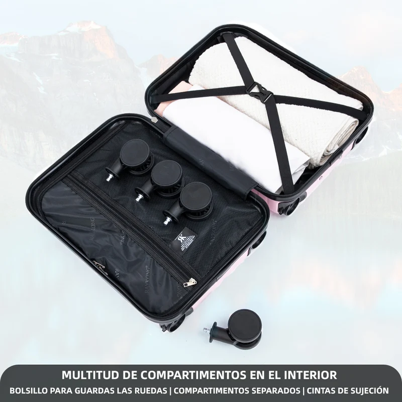 Maleta de Cabina ABS 40x30x20(24L)| Capacidad Máxima| Equipaje de Mano con Ruedas Desmontables para Ryanair | Vueling | EasyJet - Rosa Claro