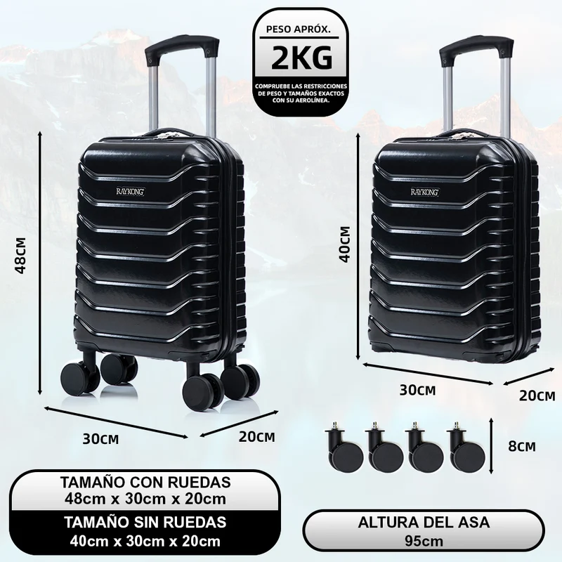 Maleta de Cabina ABS 40x30x20(24L)| Capacidad Máxima| Equipaje de Mano con Ruedas Desmontables para Ryanair | Vueling | EasyJet - Negro