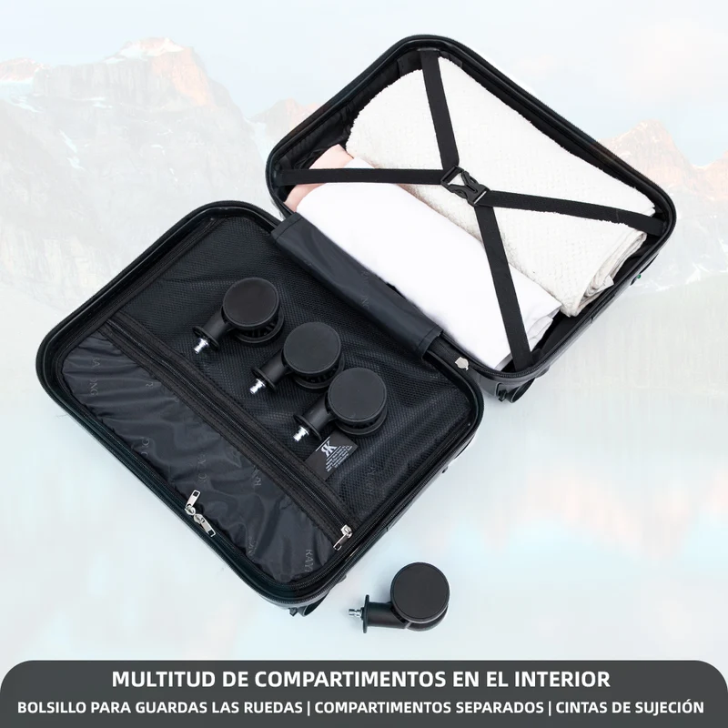 Maleta de Cabina ABS 40x30x20(24L)| Capacidad Máxima| Equipaje de Mano con Ruedas Desmontables para Ryanair | Vueling | EasyJet - Negro