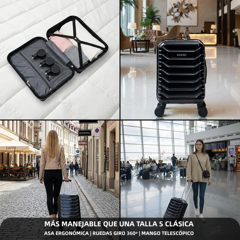 Maleta de Cabina ABS 40x30x20(24L)| Capacidad Máxima| Equipaje de Mano con Ruedas Desmontables para Ryanair | Vueling | EasyJet - Negro
