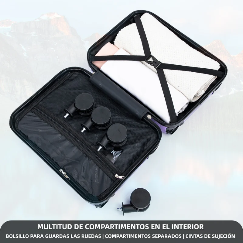 Maleta de Cabina ABS 40x30x20(24L)| Capacidad Máxima| Equipaje de Mano con Ruedas Desmontables para Ryanair | Vueling | EasyJet - Morado