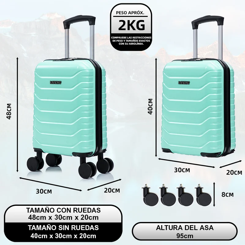 Maleta de Cabina ABS 40x30x20(24L)| Capacidad Máxima| Equipaje de Mano con Ruedas Desmontables para Ryanair | Vueling | EasyJet - Menta