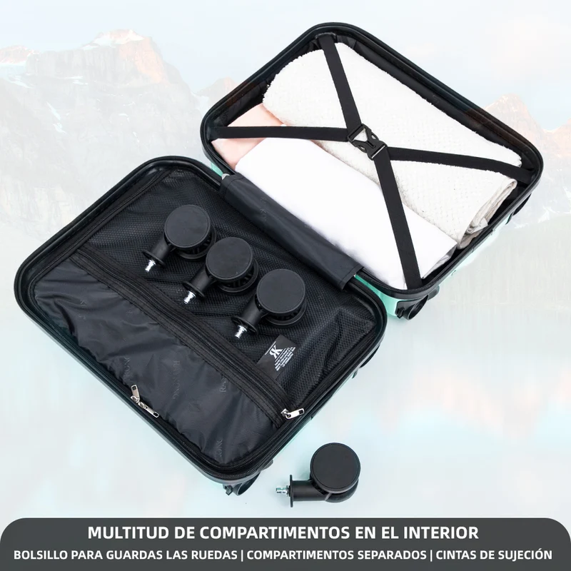 Maleta de Cabina ABS 40x30x20(24L)| Capacidad Máxima| Equipaje de Mano con Ruedas Desmontables para Ryanair | Vueling | EasyJet - Menta
