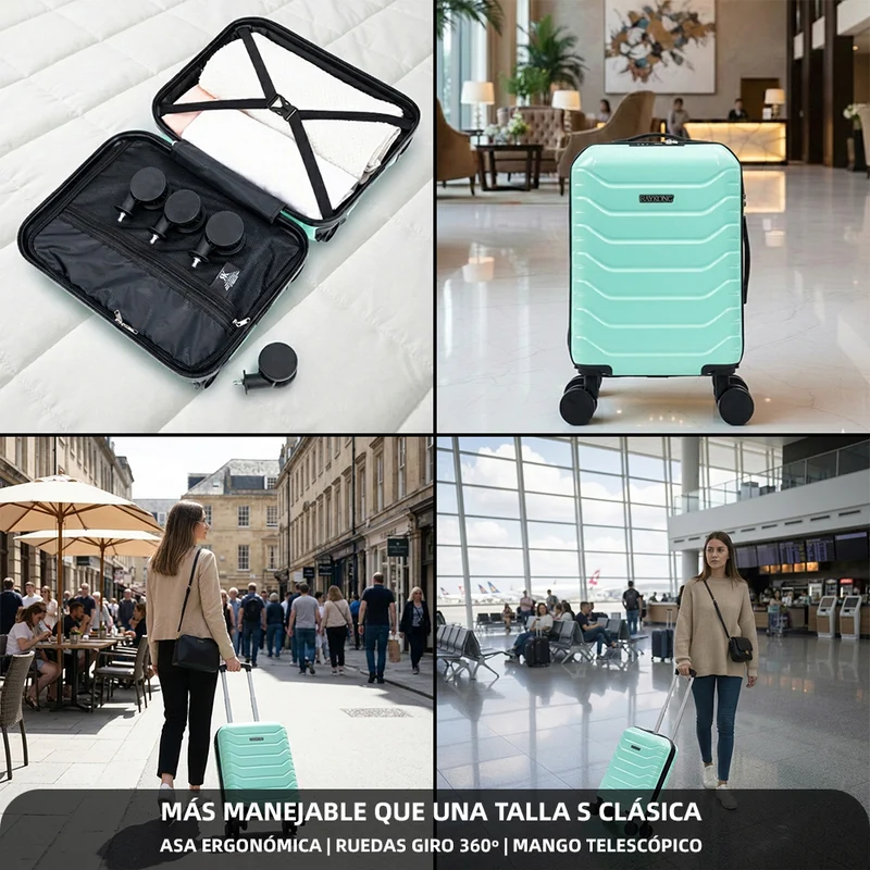 Maleta de Cabina ABS 40x30x20(24L)| Capacidad Máxima| Equipaje de Mano con Ruedas Desmontables para Ryanair | Vueling | EasyJet - Menta