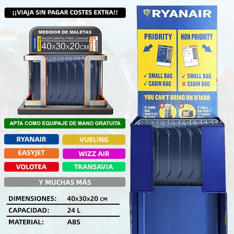 Maleta de Cabina ABS 40x30x20(24L)| Capacidad Máxima| Equipaje de Mano con Ruedas Desmontables para Ryanair | Vueling | EasyJet - Azul Marino