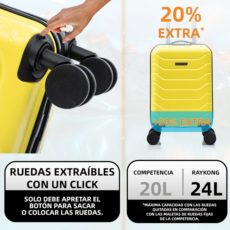 Maleta de Cabina ABS 40x30x20(24L)| Capacidad Máxima| Equipaje de Mano con Ruedas Desmontables para Ryanair | Vueling | EasyJet - Amarillo