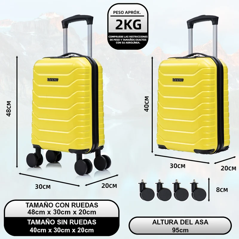 Maleta de Cabina ABS 40x30x20(24L)| Capacidad Máxima| Equipaje de Mano con Ruedas Desmontables para Ryanair | Vueling | EasyJet - Amarillo