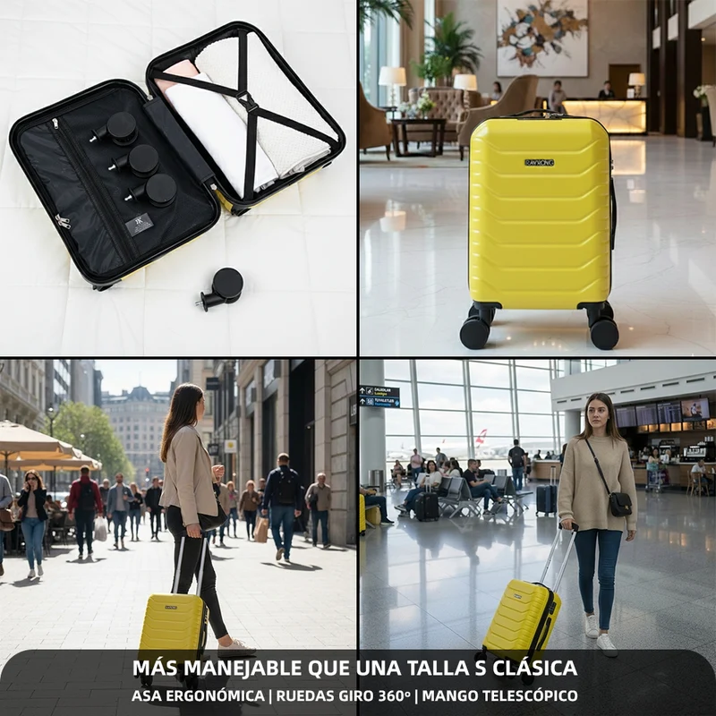 Maleta de Cabina ABS 40x30x20(24L)| Capacidad Máxima| Equipaje de Mano con Ruedas Desmontables para Ryanair | Vueling | EasyJet - Amarillo