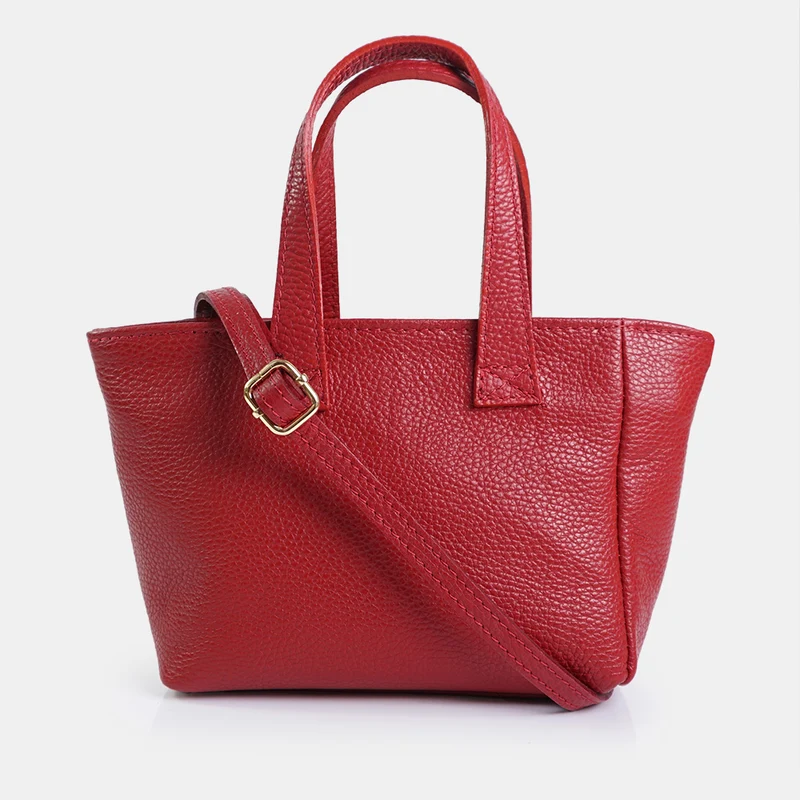 Bandolera para mujer de piel con asa de mano rojo Helia