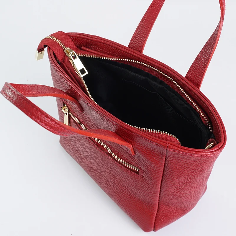 Bandolera para mujer de piel con asa de mano rojo Helia