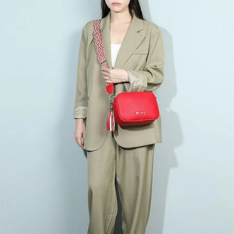 Bolso bandolera mujer pequeño de cuero PU con dos bandoleras bolso mensajero para cruzar PU - Rojo