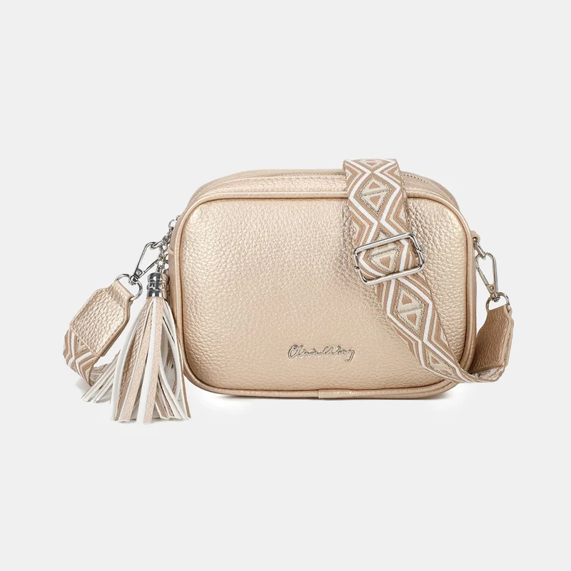 Bolso bandolera mujer pequeño de cuero PU dos compartimentos y dos bandoleras, bolso mensajero para cruzar polipiel regalo original para mujer - Dorado