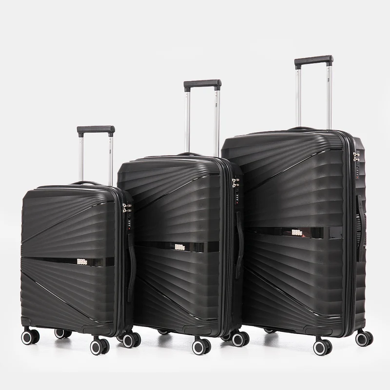 Juego de maletas PP Rígida 3 piezas|Maleta Cabina 55cm|Maleta Mediana 65cm Expandible |Maleta Grande 75cm Expandible |Choco Negro