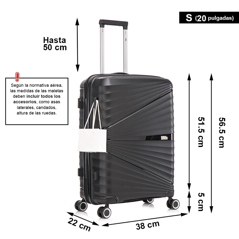 Juego de maletas PP Rígida 3 piezas|Maleta Cabina 55cm|Maleta Mediana 65cm Expandible |Maleta Grande 75cm Expandible |Choco Negro