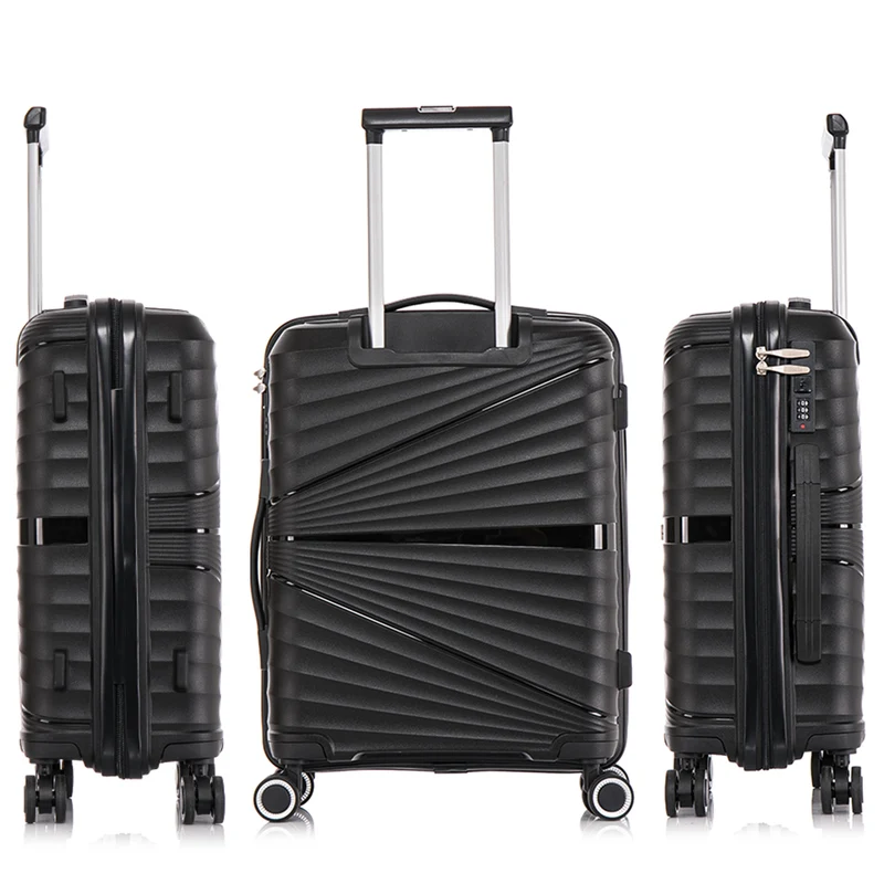 Juego de maletas PP Rígida 3 piezas|Maleta Cabina 55cm|Maleta Mediana 65cm Expandible |Maleta Grande 75cm Expandible |Choco Negro