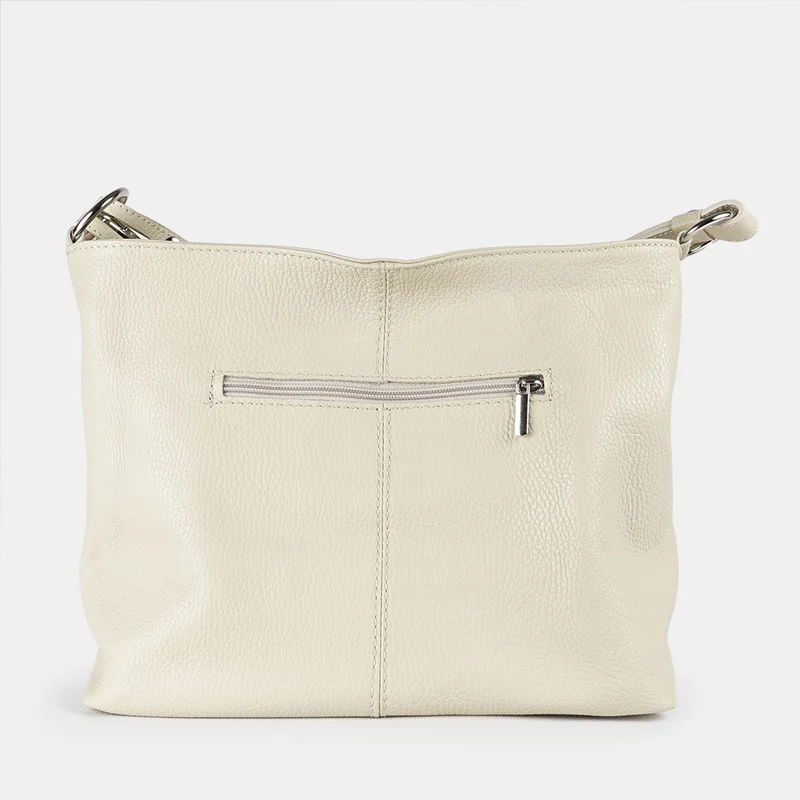 Bolso de hombro para mujer de piel con bandolera extensible beige Mara