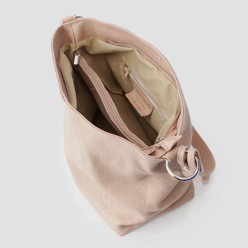Bolso de hombro para mujer de piel con bandolera extensible nude Mara