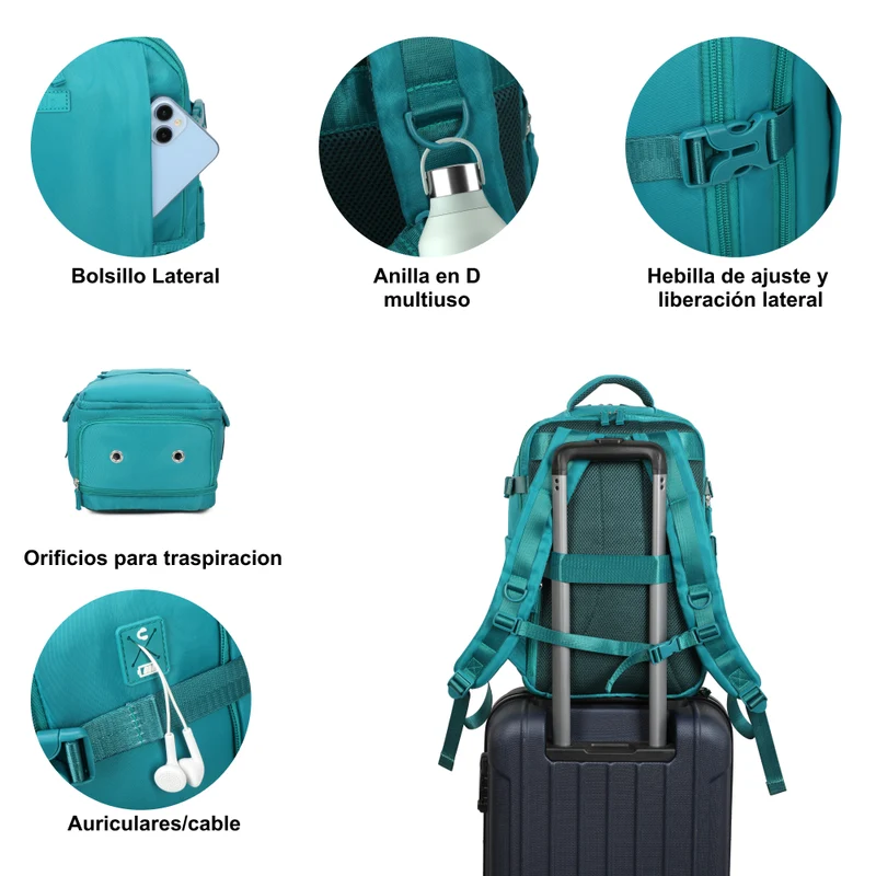 1990s Mochila de viaje cabina expandible para Ryanair 40x25x20-25cm,con bolsa de zapatillas,mochila casual
