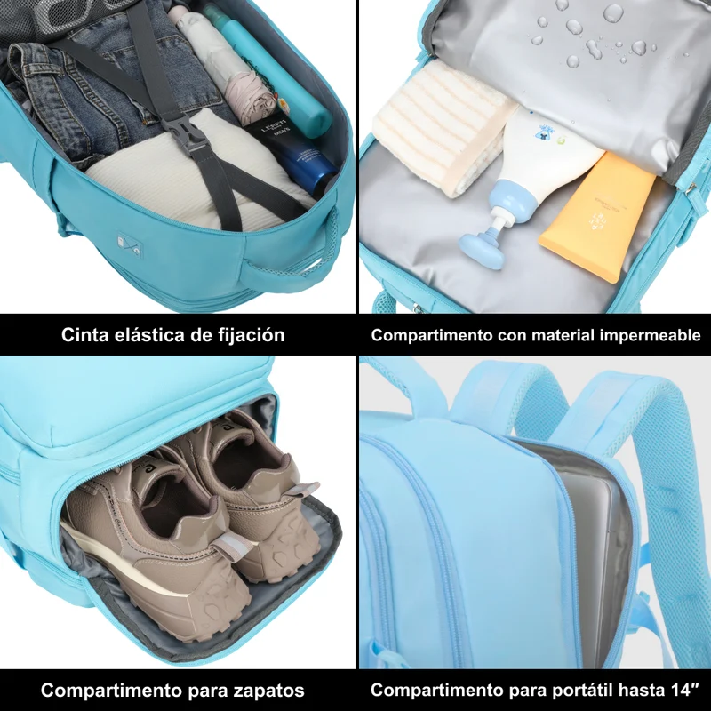 1990s Mochila de viaje cabina expandible para Ryanair 40x25x20-25cm,con bolsa de zapatillas,mochila casual