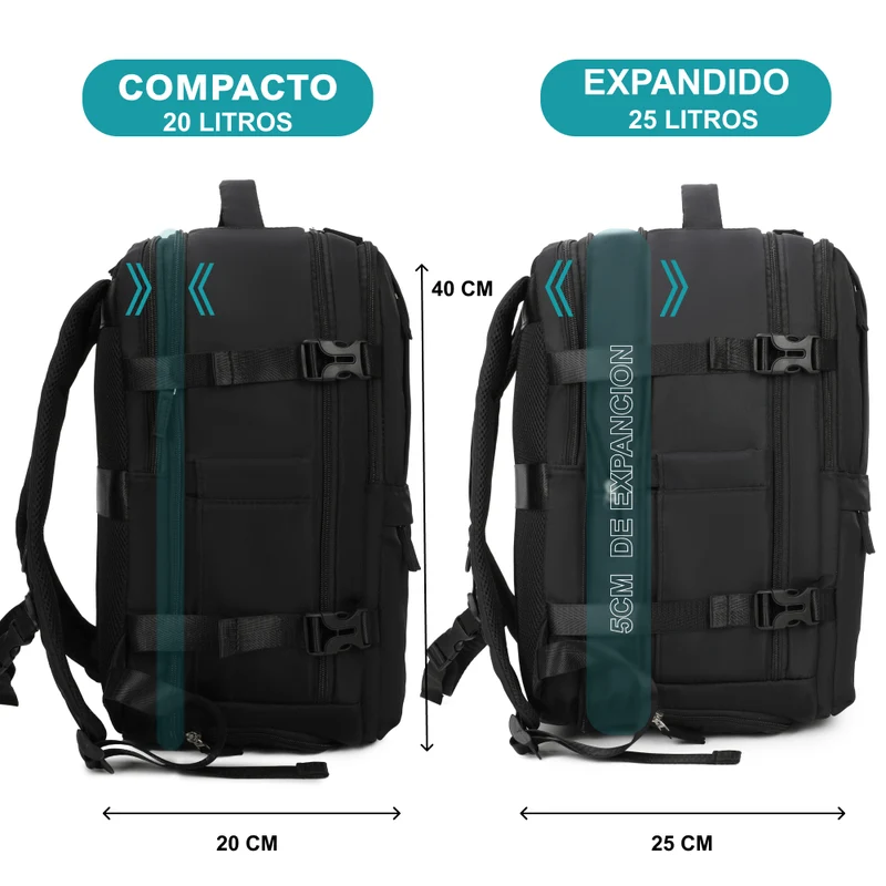 1990s Mochila de viaje cabina expandible para Ryanair 40x25x20-25cm,con bolsa de zapatillas,mochila casual