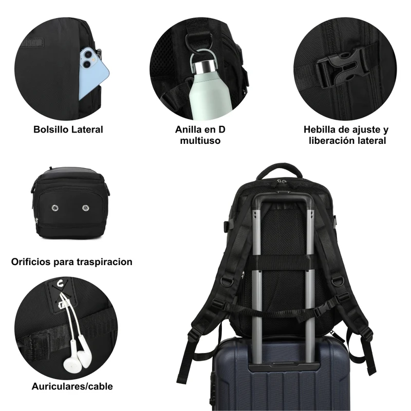 1990s Mochila de viaje cabina expandible para Ryanair 40x25x20-25cm,con bolsa de zapatillas,mochila casual