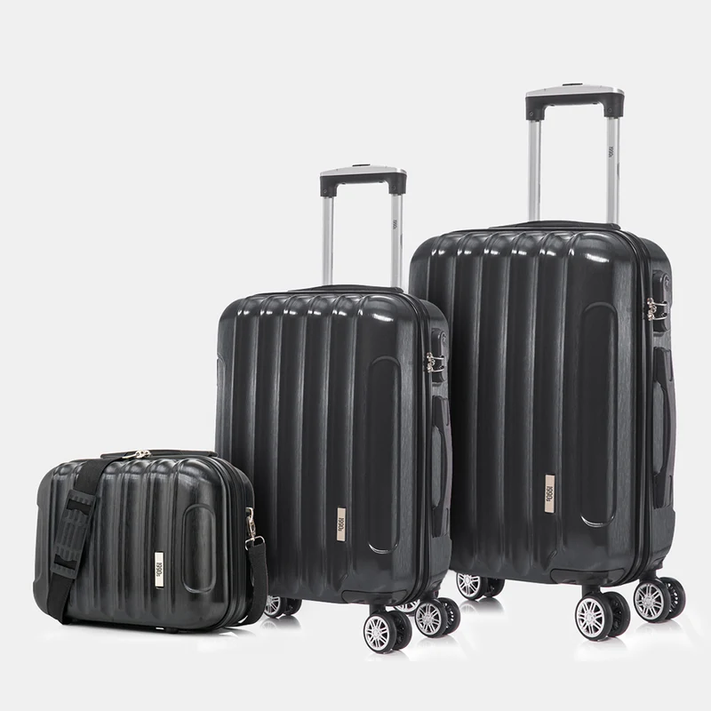 1990s Juego de Maletas Policarbonato Rígida 3 Piezas|Maleta Cabina 55cm|Maleta Mediana 68cm|Neceser 29cm|Negro