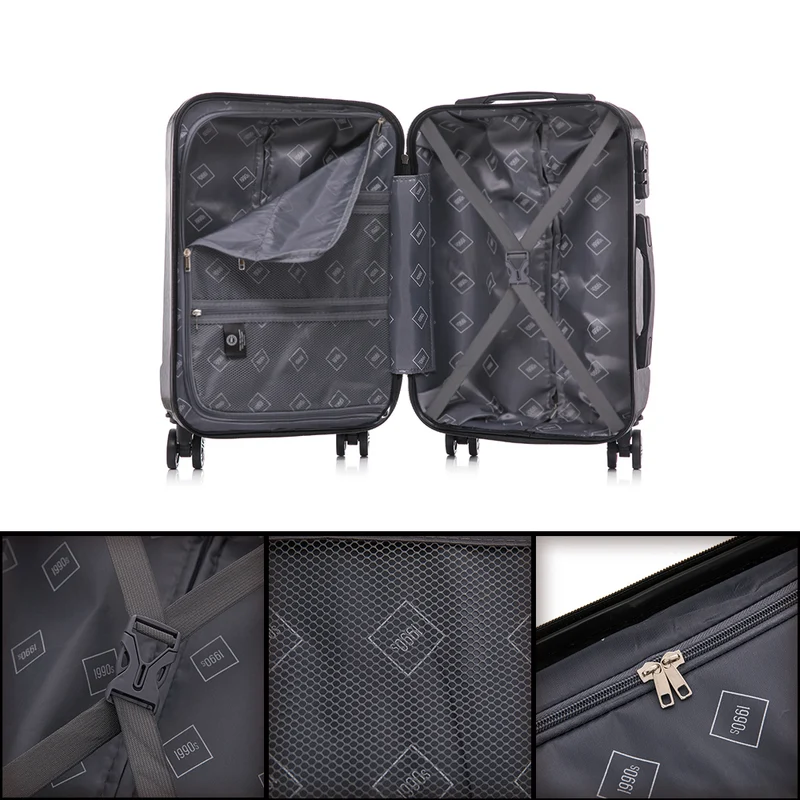 1990s Juego de Maletas Policarbonato Rígida 3 Piezas|Maleta Cabina 55cm|Maleta Mediana 68cm|Neceser 29cm|Negro