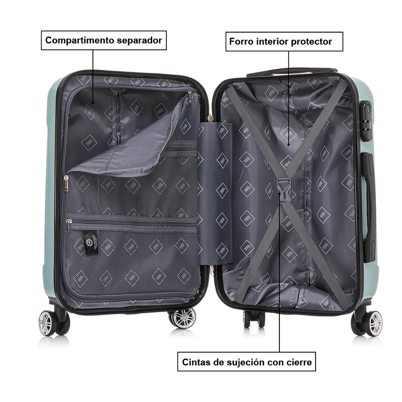 1990s Juego de Maletas Policarbonato Rígida 3 Piezas|Maleta Cabina 55cm|Maleta Mediana 68cm|Neceser 29cm|Menta