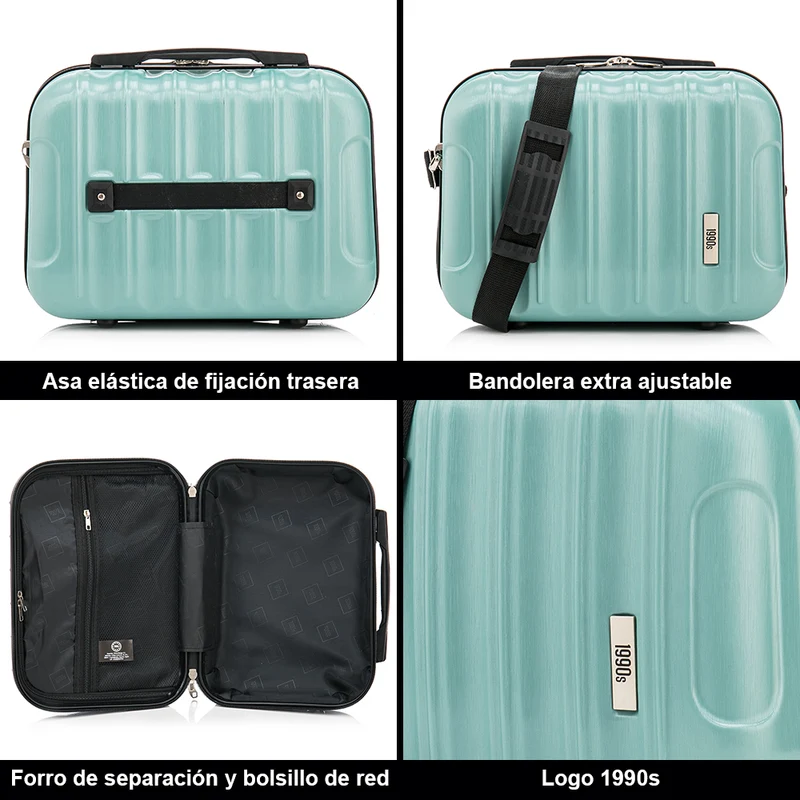 1990s Juego de Maletas Policarbonato Rígida 3 Piezas|Maleta Cabina 55cm|Maleta Mediana 68cm|Neceser 29cm|Menta
