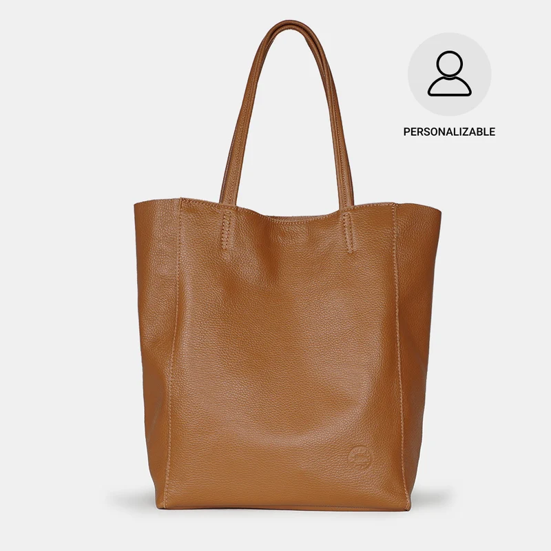 Bolso shopper para mujer de piel para personalizar marrón Amy