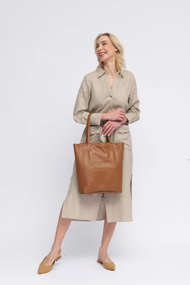 Bolso shopper para mujer de piel para personalizar marrón Amy