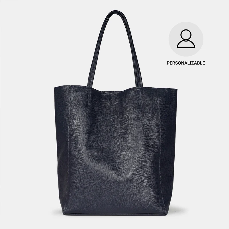 Bolso shopper para mujer de piel para personalizar azul marino Amy