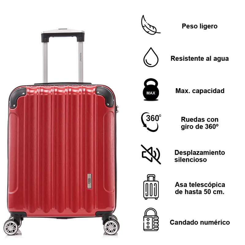 Maleta Cabina 55x40x20cm Policarbonato (44L) - 20 Pulgadas - Burdeos