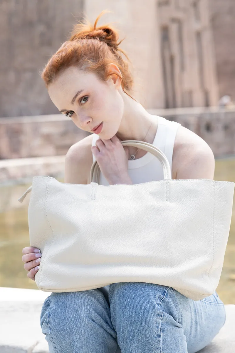 Bolso shopper para mujer de piel para personalizar beige Luna