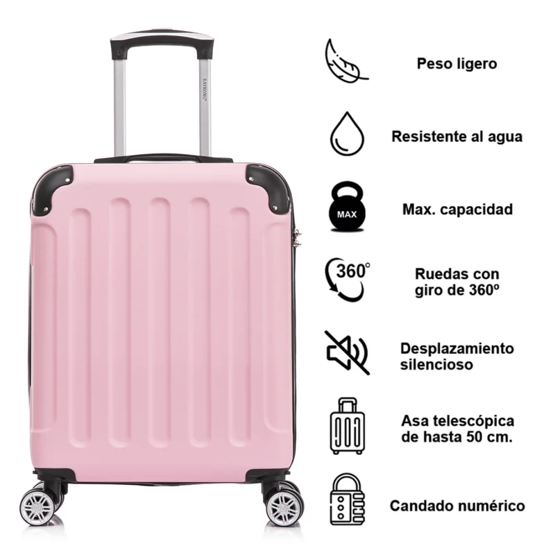 Raykong Maleta Cabina ABS 55x40x20cm (44L) Maxima aprovechamiento de espacio - 20 Pulgadas - RosaClaro