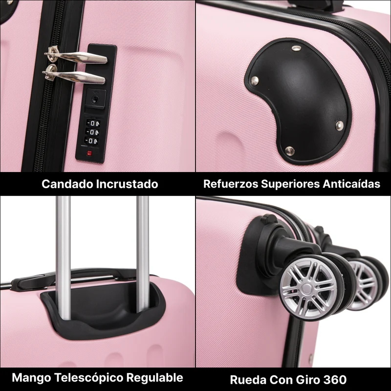Raykong Maleta Cabina ABS 55x40x20cm (44L) Maxima aprovechamiento de espacio - 20 Pulgadas - RosaClaro