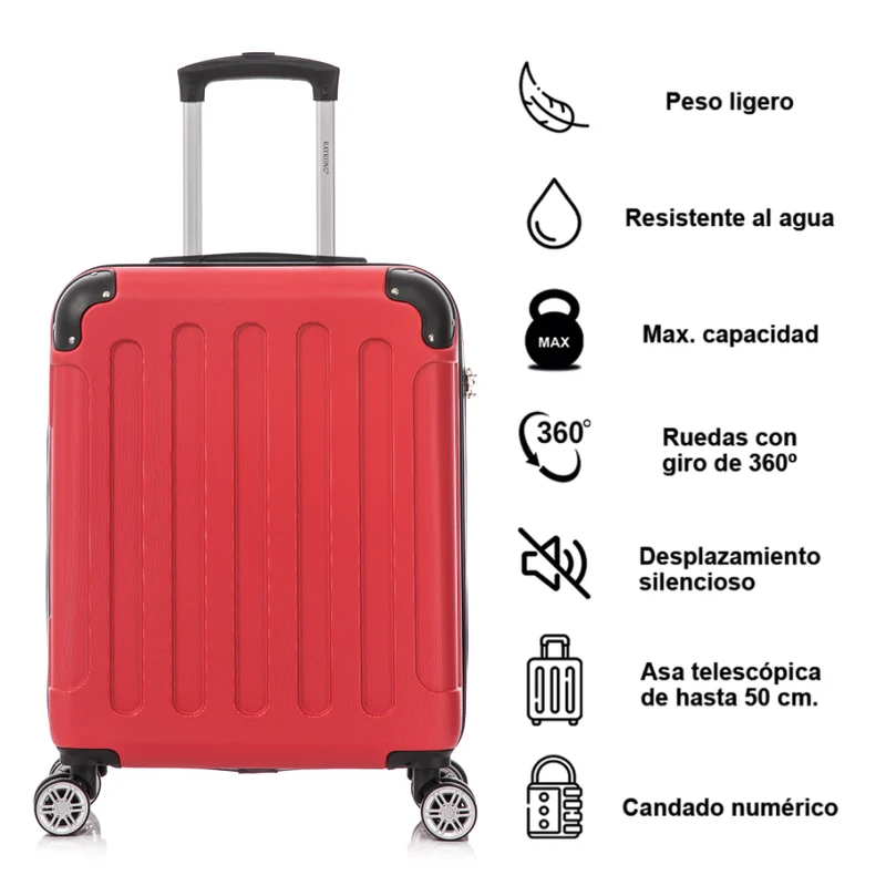 Raykong Maleta Cabina ABS 55x40x20cm (44L) Maxima aprovechamiento de espacio - 20 Pulgadas - Rojo