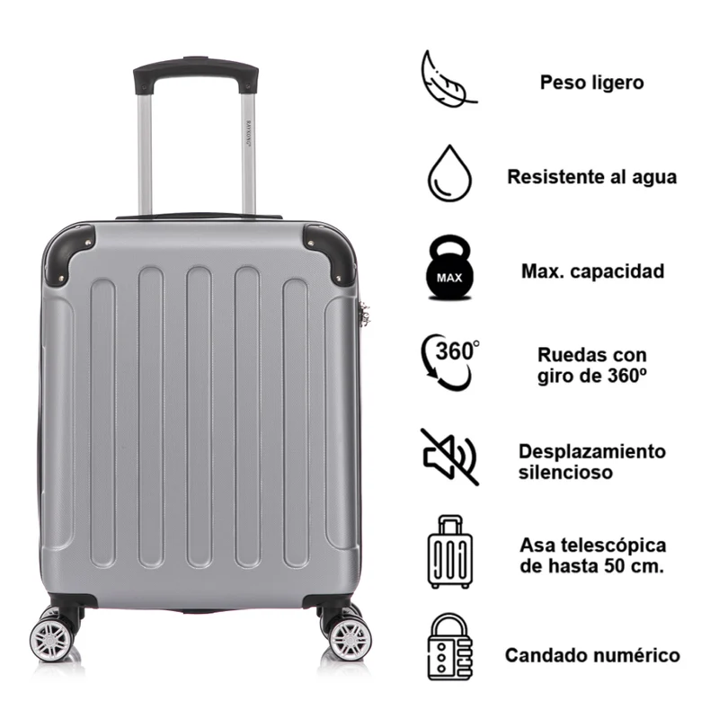 Raykong Maleta Cabina ABS 55x40x20cm (44L) Maxima aprovechamiento de espacio - 20 Pulgadas - Plateada
