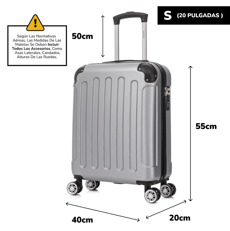 Raykong Maleta Cabina ABS 55x40x20cm (44L) Maxima aprovechamiento de espacio - 20 Pulgadas - Plateada