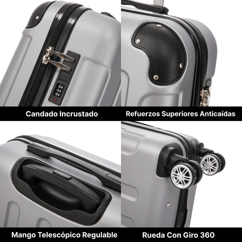 Raykong Maleta Cabina ABS 55x40x20cm (44L) Maxima aprovechamiento de espacio - 20 Pulgadas - Plateada