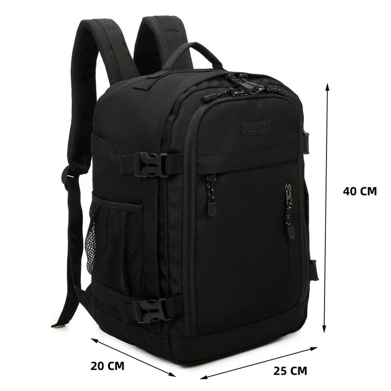 Raykong Mochila De Cabina Ryanair 40x20x25cm (20L) | Mochila De Viaje Impermeable Para Avión | Equipaje De Mano Resistente | Mochila Para Senderismo | Escolar | Trabajo - Negro