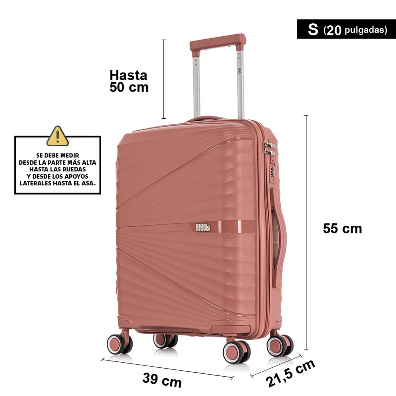 Maleta de cabina 55x39x21.5 cm (46L) Polipropileno - Candado Incrustado - 20 Pulgadas - Rosa Dorado - Chocolate