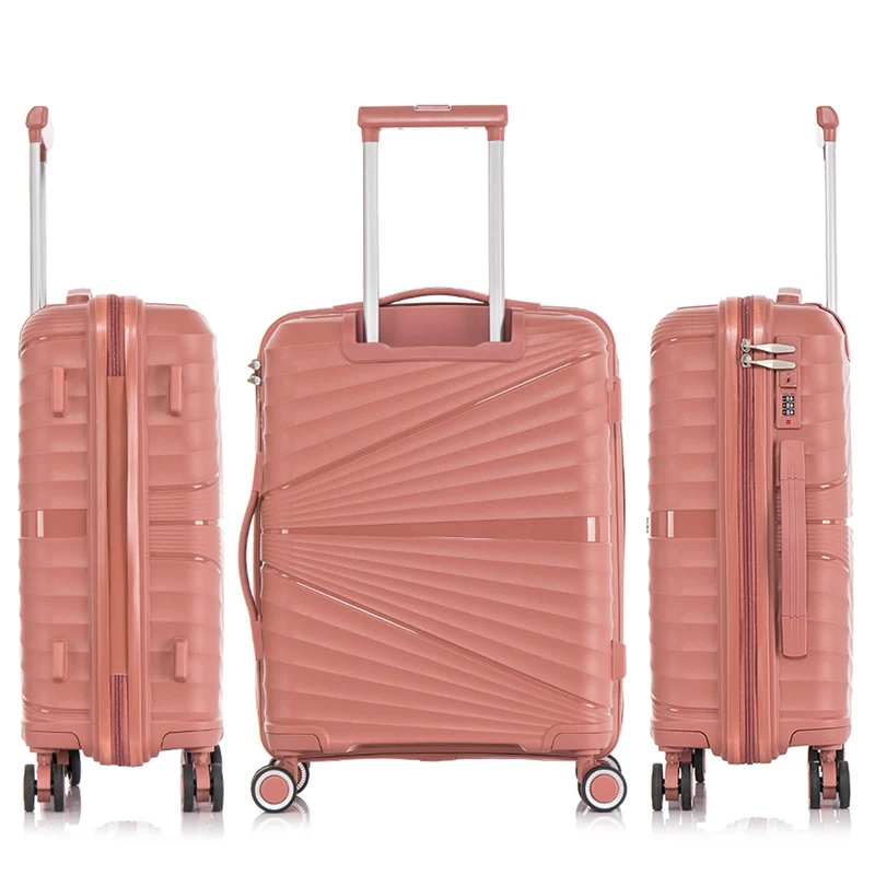 Maleta de cabina 55x39x21.5 cm (46L) Polipropileno - Candado Incrustado - 20 Pulgadas - Rosa Dorado - Chocolate