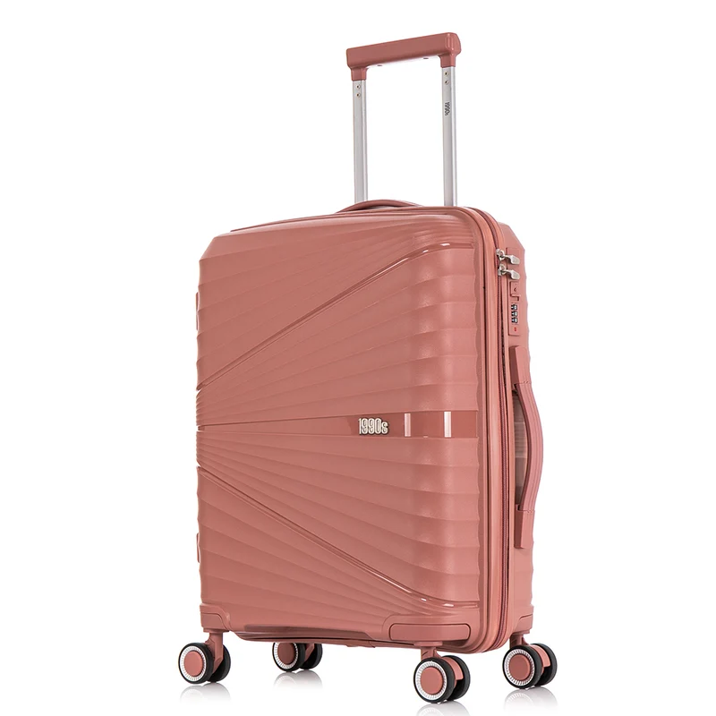 Maleta de cabina 55x39x21.5 cm (46L) Polipropileno - Candado Incrustado - 20 Pulgadas - Rosa Dorado - Chocolate