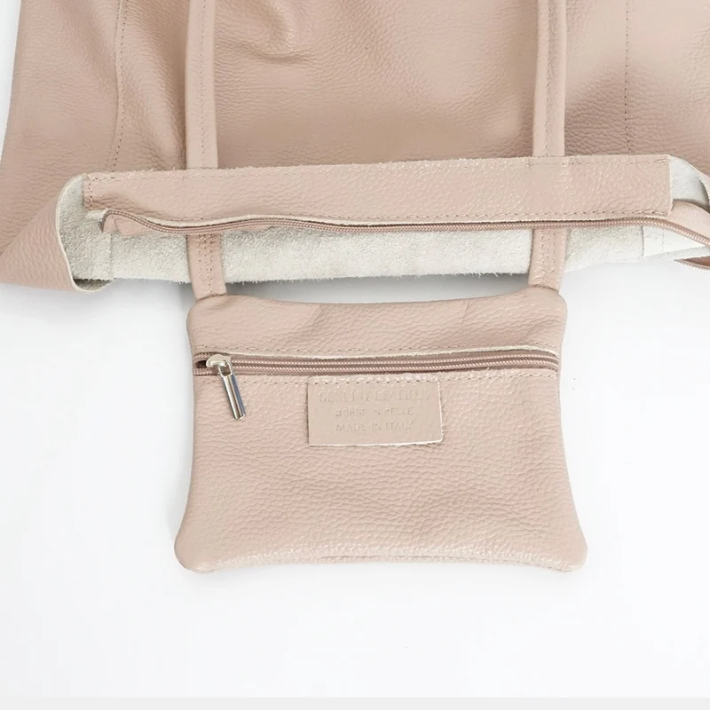 Bolso shopper para mujer de piel para personalizar nude Amy