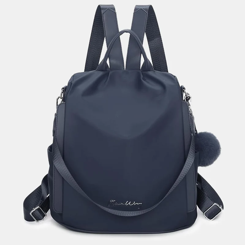 Mochila antirrobo Impermeable para mujer (14.80L) | Mochila Convertible en bolso con pompón y asa desmontable de adorno Azul Marino
