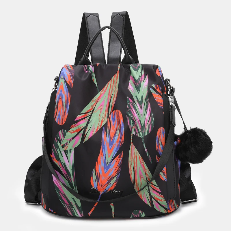 Mochila antirrobo Impermeable para mujer (14.80L) | Mochila Convertible en bolso con pompón y asa desmontable de adorno Plumas