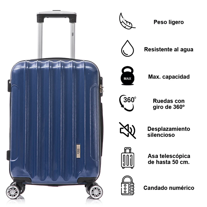 Maleta Cabina 55x39x21cm Policarbonato 45L - 20 Pulgadas AzulMarino - Seda