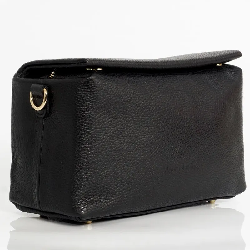 Bolso bandolera de piel con solapa Negro Laia